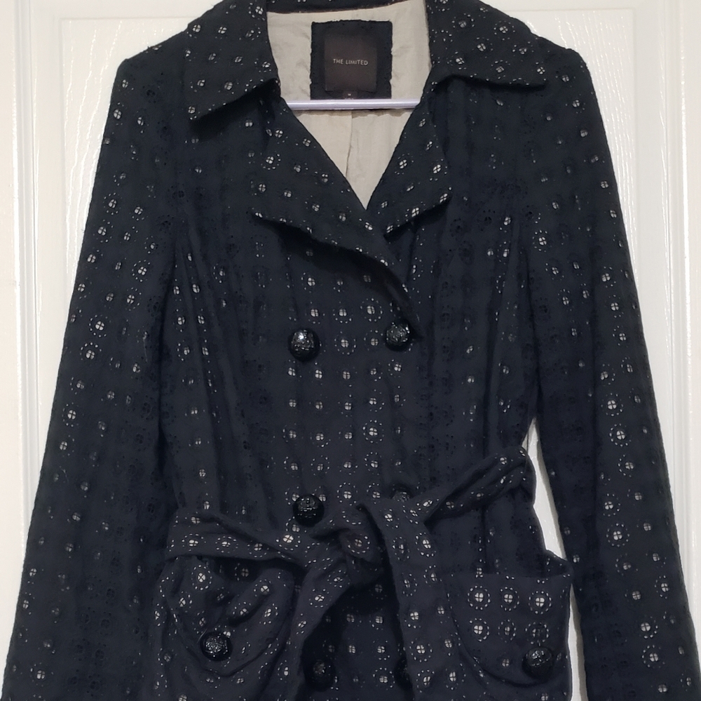 The Limited Black Eyelet Lace Trench Coat